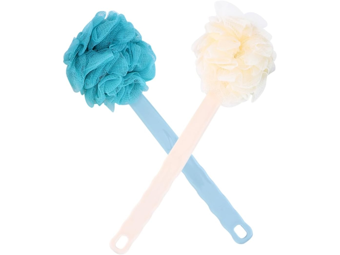 Conjunto De 2 Escovas Banho Com Cabo Longo, Azul E Bege, Escova Corporal Esfoliante Com Cerdas Macias Para Banho E