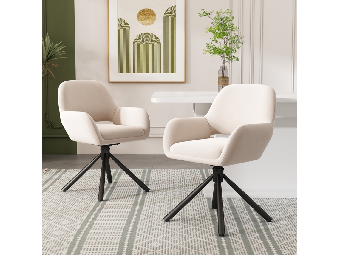 Giratório, Veludo, Conjunto De 2, Com Corrimãos, Moderno E Simples, Cadeira De Jantar, Bege-kd