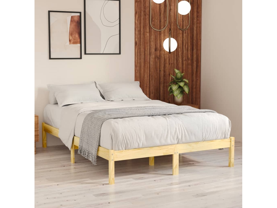 Estrutura De Cama 140x190 Cm Pinho Maciço