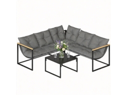 Conjunto Jardim 4 Peças 2 Sofás Canto Mesa Vidro Cinza