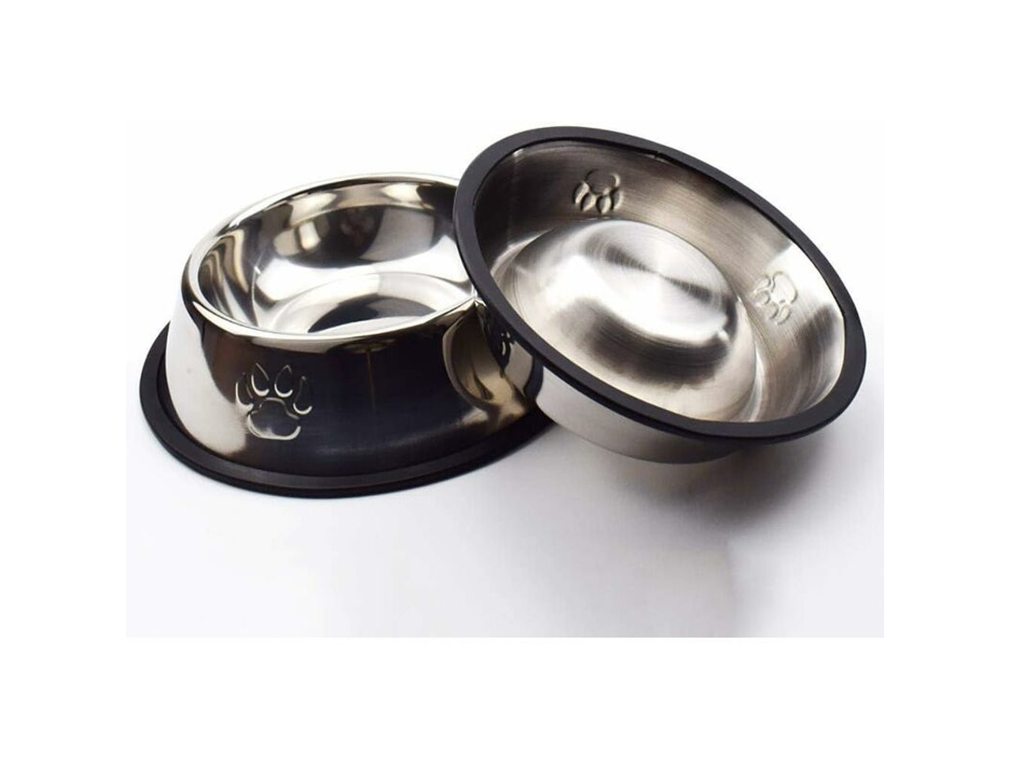 Conjunto de 2 Tigelas Antiderrapantes em Aço Inoxidável para Animais de Estimação, com 26 Cm de Diâmetro AQUAFORGE