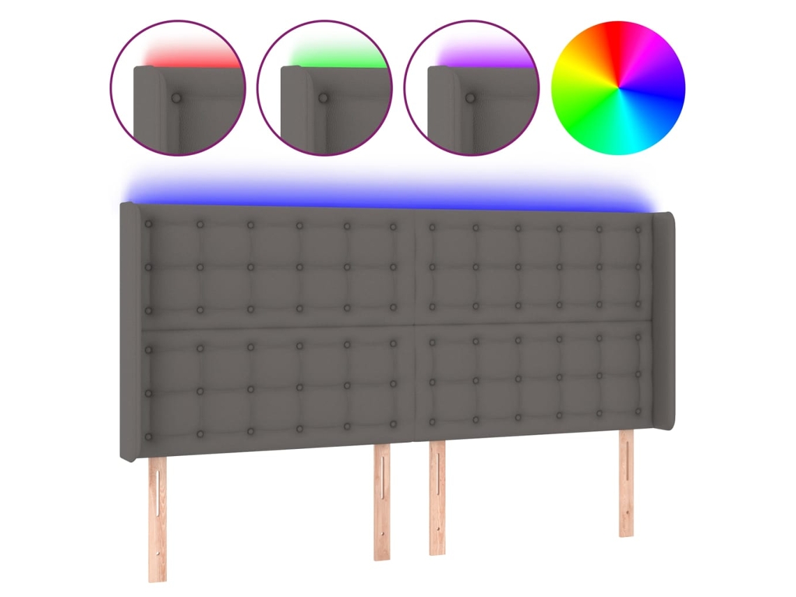 Cabeceira de cama com led couro artificial 183x16x118/128cm Cinzento MAISON EXCLUSIVE