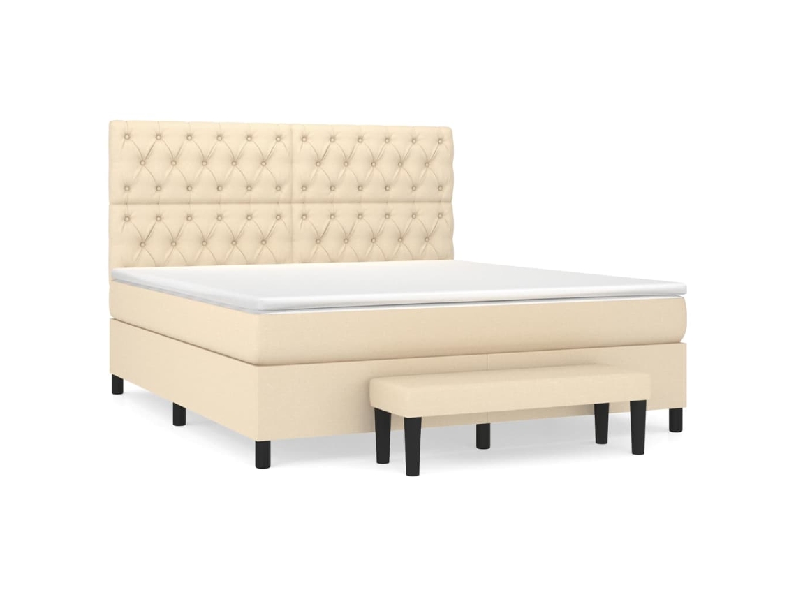 Cama com Molas/colchão 160x200 Cm Tecido Cor Creme MAISON EXCLUSIVE