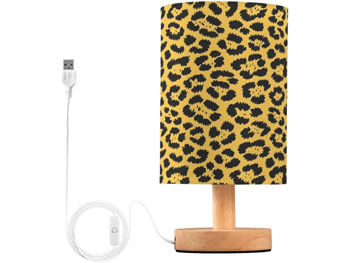 Abajur De Cabeceira Amarelo Com Estampa De Leopardo Para Quarto, Portas De Carregaje USB C, Luminária De Mesa Cabeceira