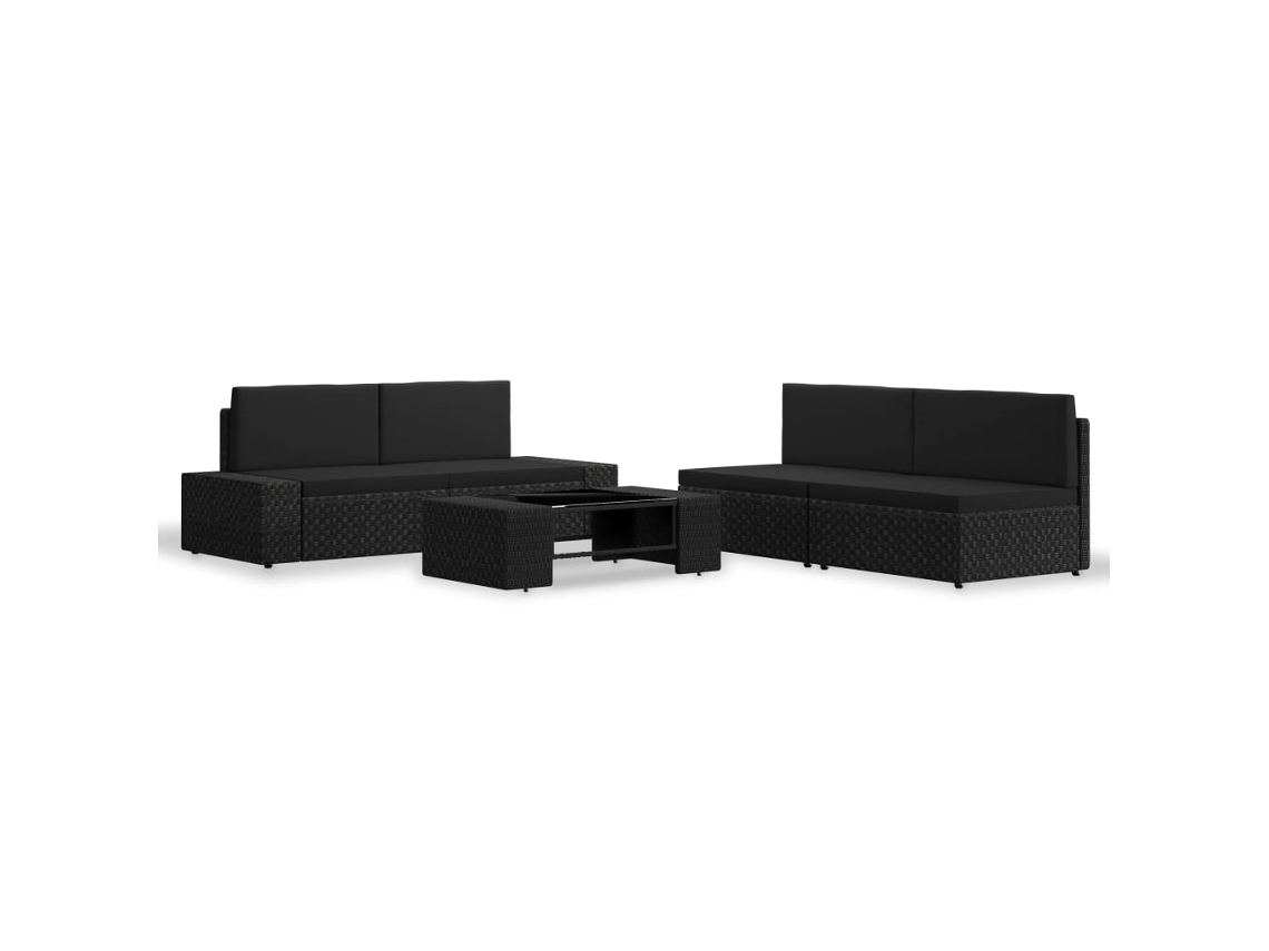 5 Pcs Conjunto Lounge Para Jardim Vime Pe Preto Dkd Home Decor