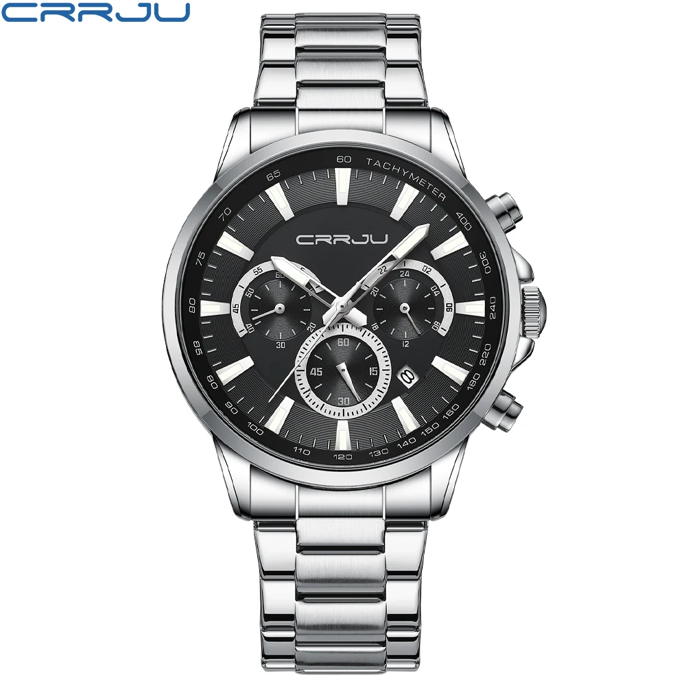 Relógio Esportivo Cronógrafo Masculino , À Prova D'água, Estilo Militar, Elegante Caixa de Aço Inoxidável. MDUG (prateado e Preto)