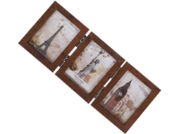 Porta Retratos Dobrável Dobradiças Mdf Marrom Escuro 3 Painéis 12 7 5 Polegadas Exibição Fotos Ambos Lados GOKOCO