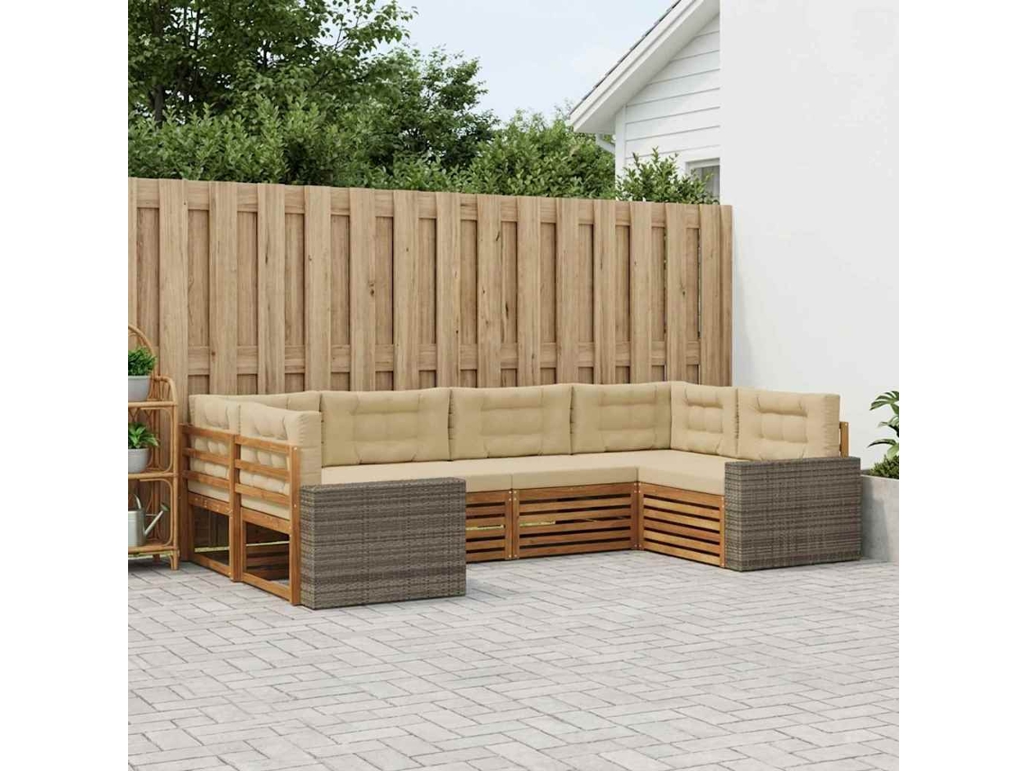 Vidaxl Conjunto De Sofás Para Exterior 6 Pcs Natural E Bege