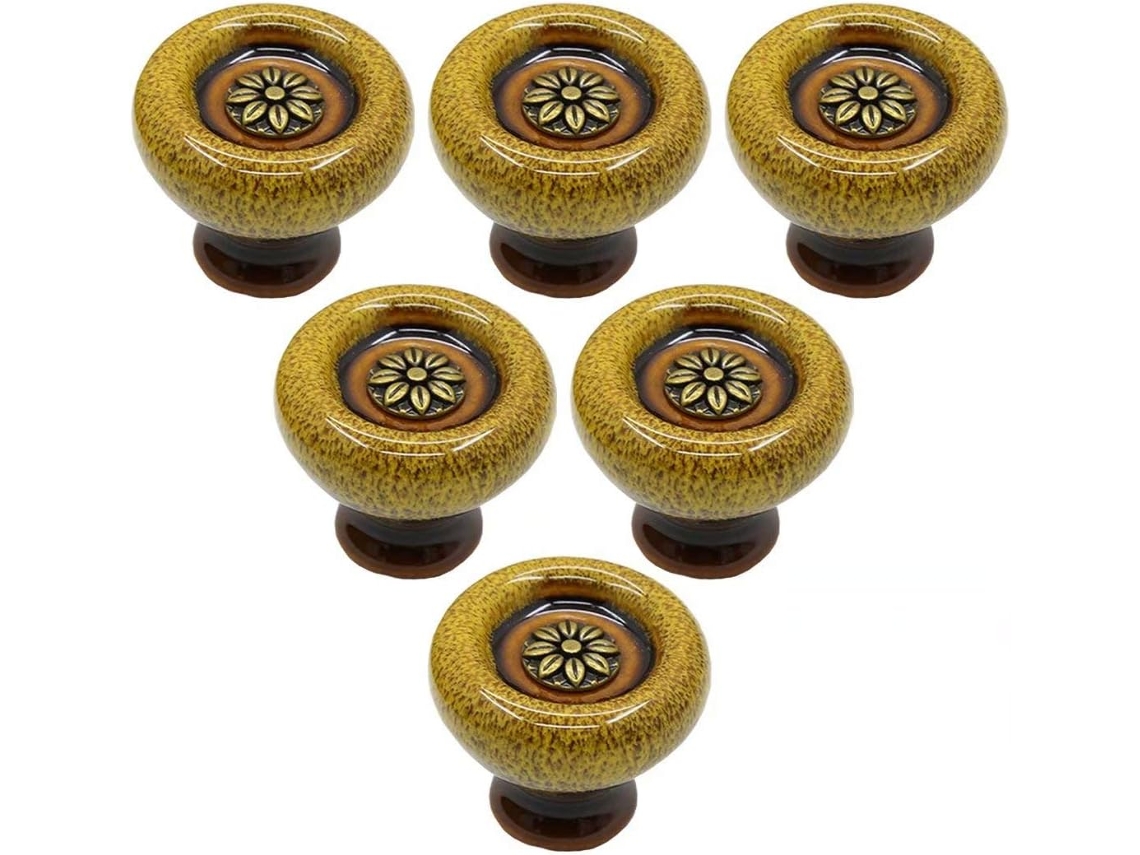 Puxador De Cerâmica Com Visual Vintage, Conjunto De 6 Peças Em Estilo Campestre Para Móveis Amarelo