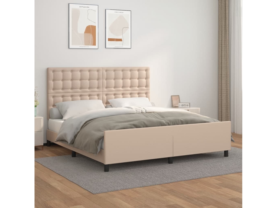 Vidaxl Estrutura Cama Cabeceira 180x200 Cm Couro Artificial Cappuccino
