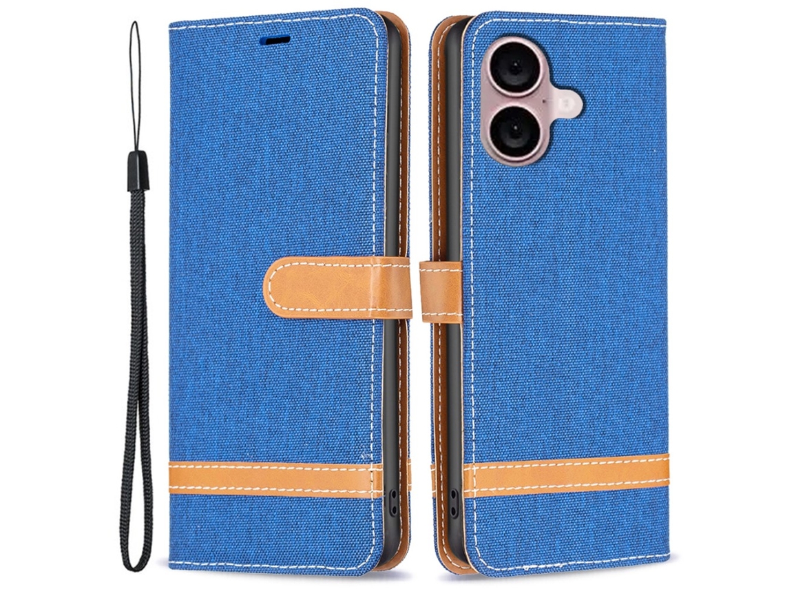 Capa Em Couro Pu Para Apple Iphone 16 - Safira