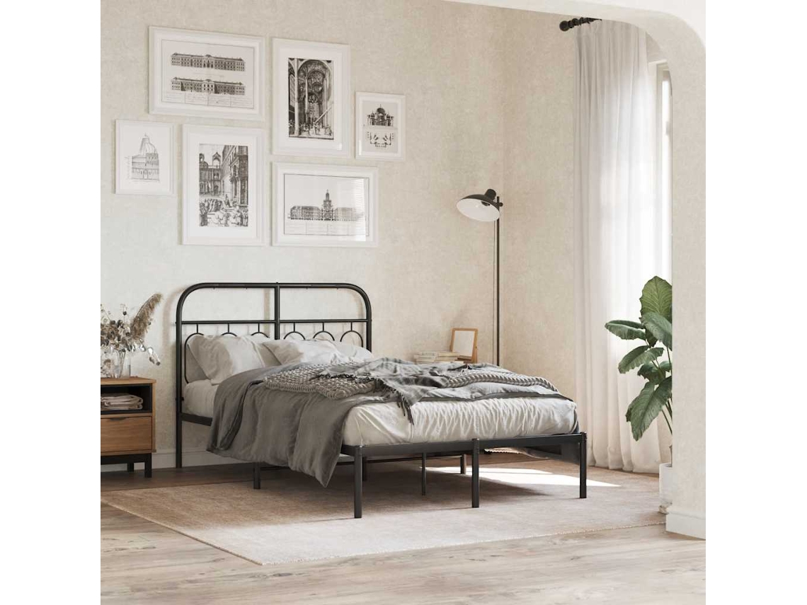 Vidaxl Estrutura de Cama com Cabeceira 120x200 Cm Metal Preto
