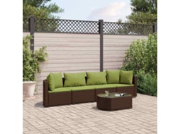 Jogo 5 Peças Sofás P/ Jardim C/ Almofadões Vime Pe Marrom Dkd Home Decor