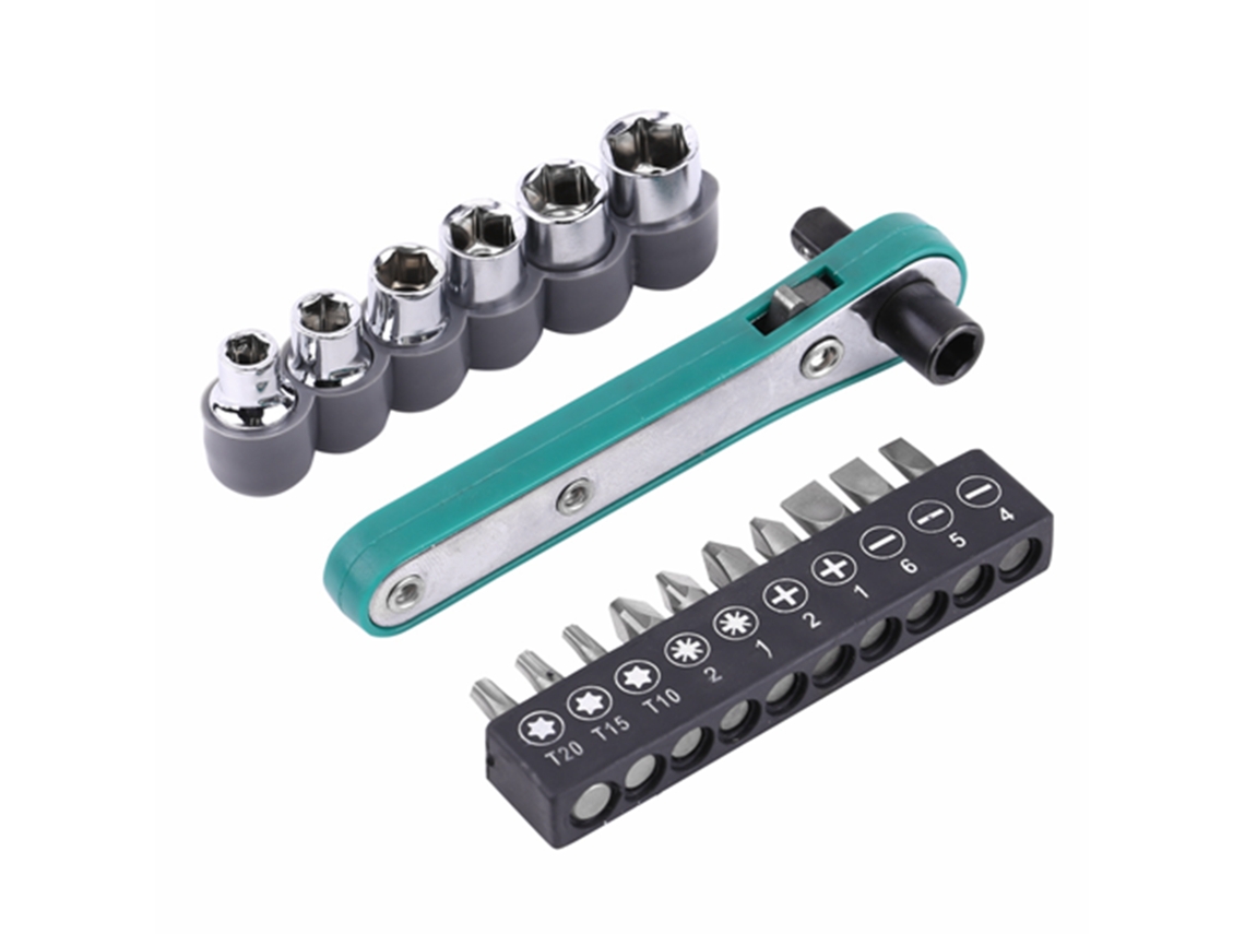 Conjunto de Chave de Ratchet 1/4 com Bits Intercambiáveis em Aço Cromo vanádio | S/MARCA