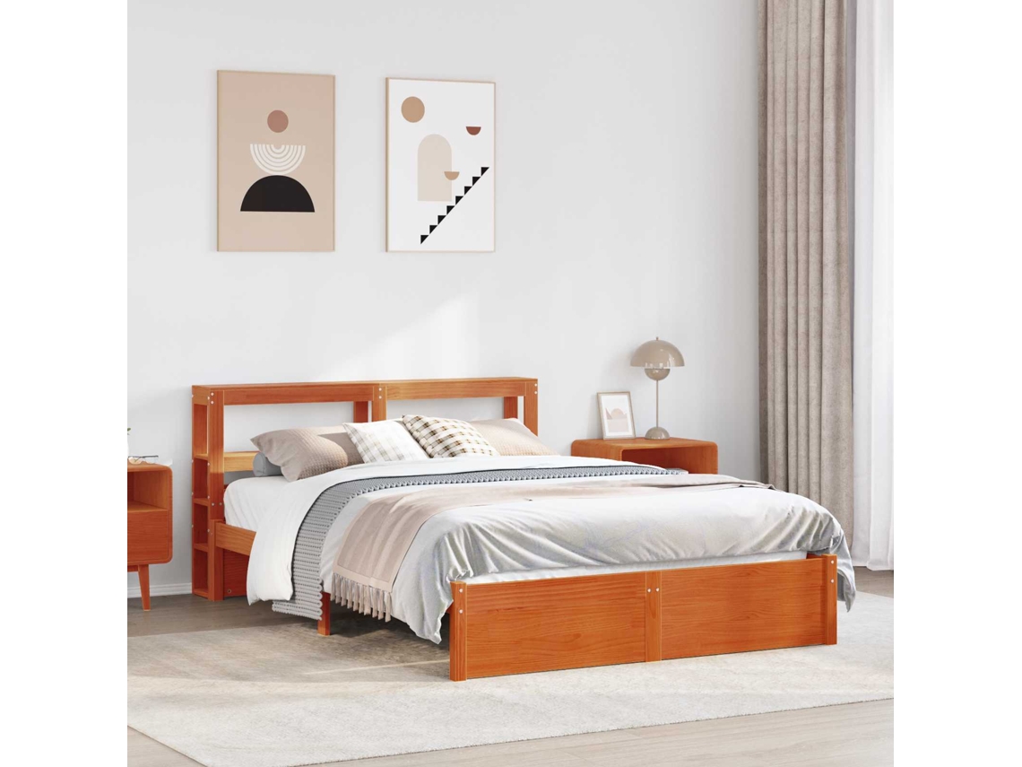Vidaxl Estrutura Da Cama Com Cabeceira Marrom Cera 120 X 200 Cm