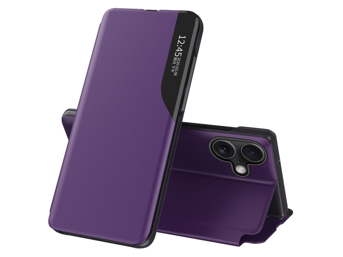 Capa Em Couro Pu, Para Apple Iphone 16 Pro Max , Cor Roxo