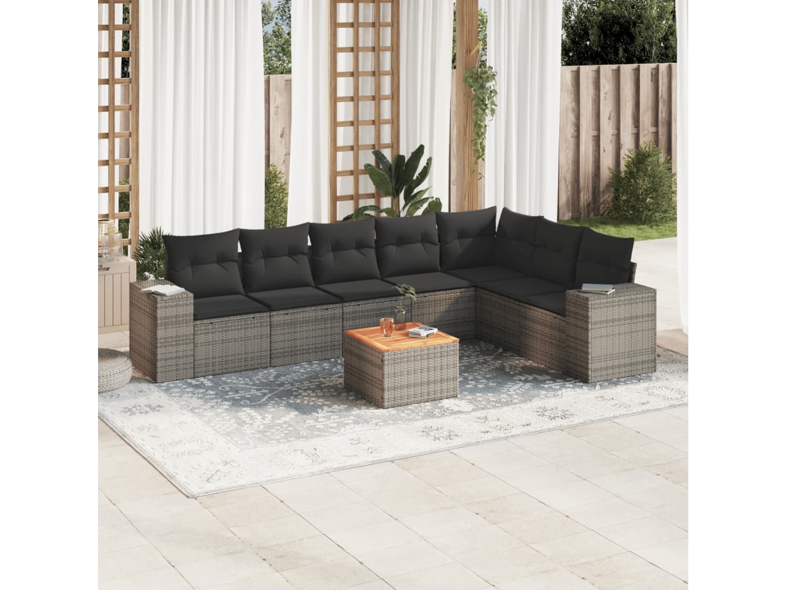 Vidaxl 8 Pcs Conjunto Sofás De Jardim C/ Almofadões Vime Pe Cinzento