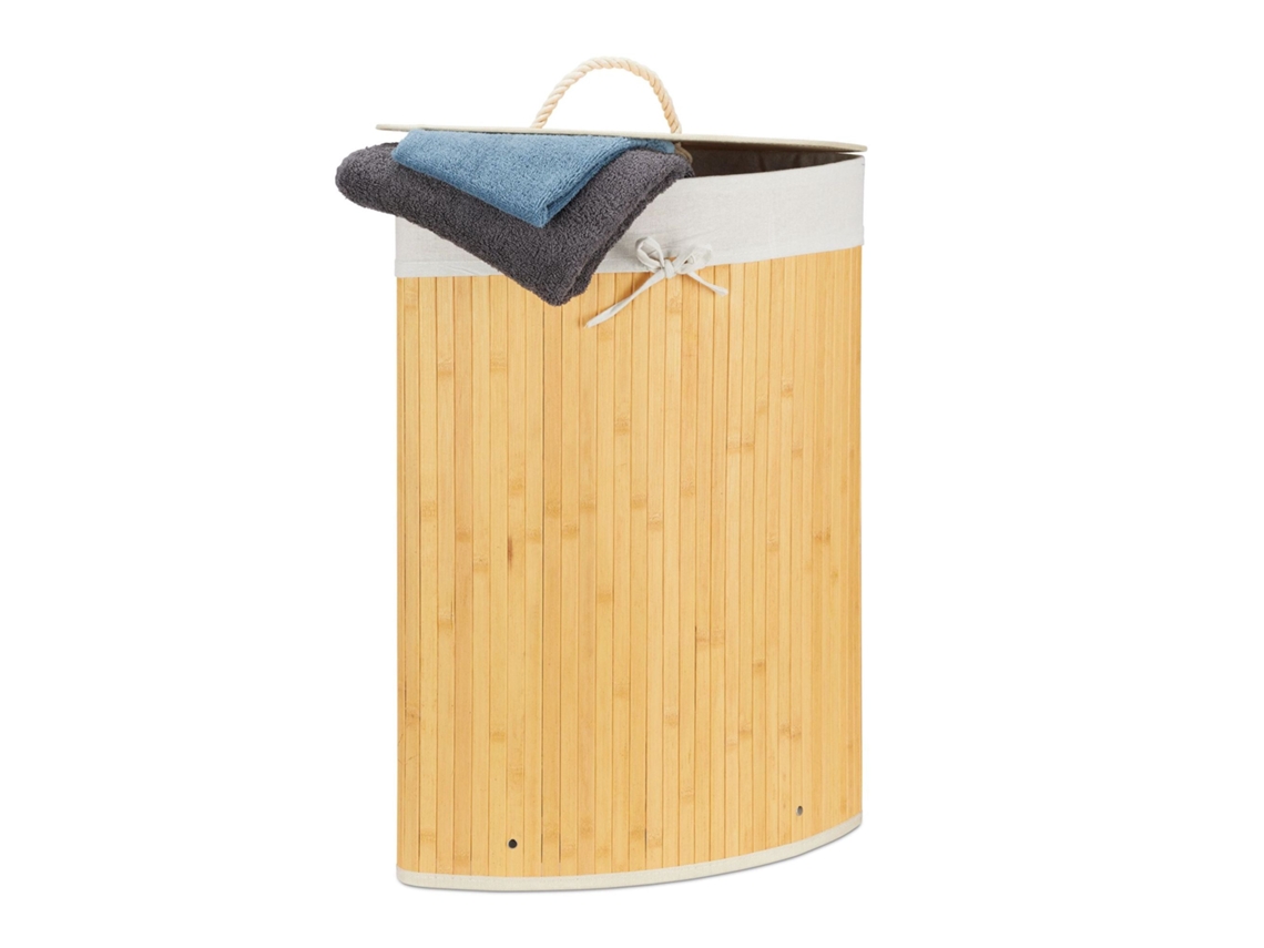 Cesto De Roupa Suja De Bambu Com Saco Removível