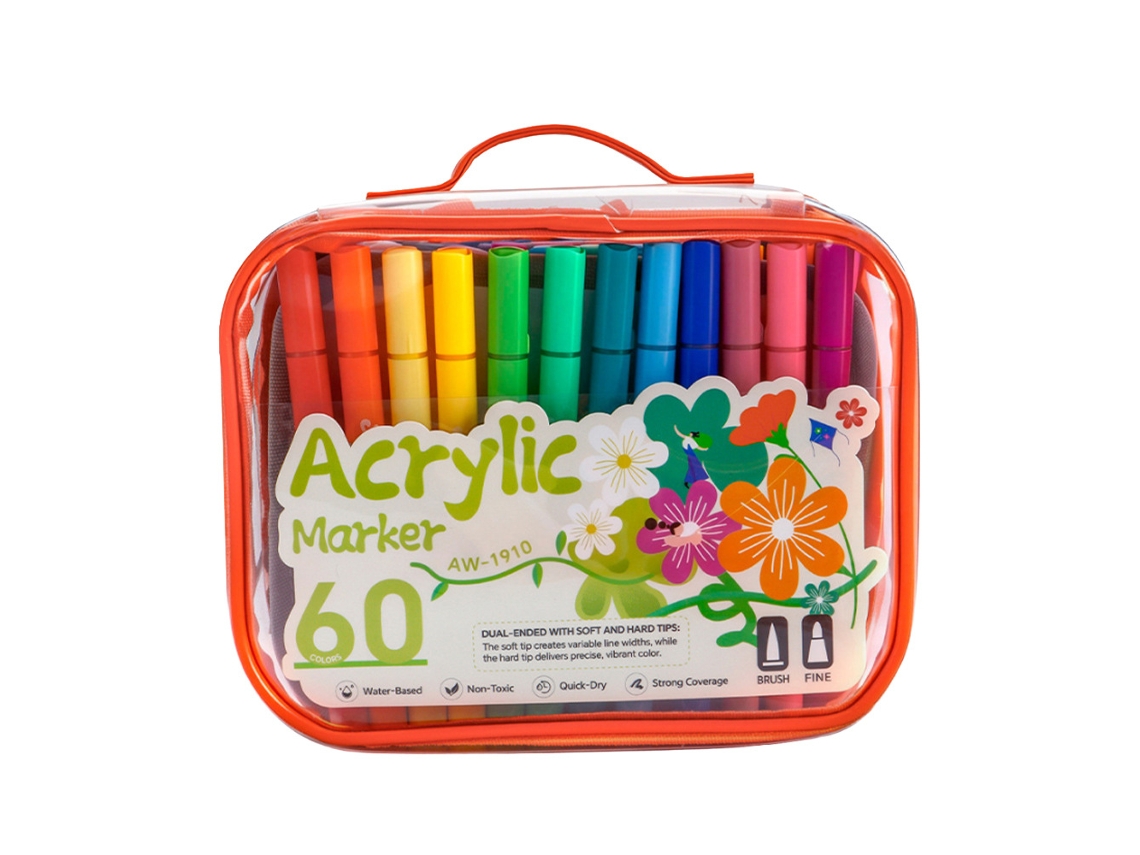 Conjunto de 48 Marcadores Acrílicos Ponta Dupla (Macias E Duras pontas) - Ideal para Trabalhos Artísticos Estudantis e Superposição de Núcleos