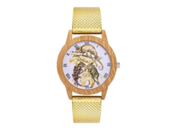 Relógio de quartzo casual unissex Zhoulianfa com pulseira de malha de aço e mostrador com estampa de animais (dourado)