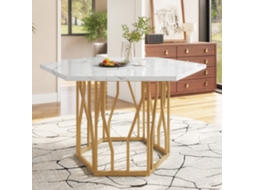 Mesa De Jantar Hexagonal Em Mármore, Adequada Para Sala De Jantar E Sala De Estar, Dourada.