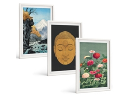 Pinturas Murais Modernas Natureza Japonesa, Cultura, Japandi Moldura Branca Quadros Para A Sala De Estar Espelharte (3 Piezas De 40x60 Cm)