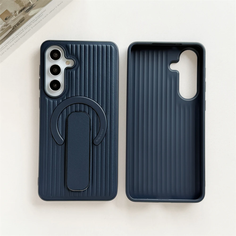 (azul Escuro, Galaxy S26 Plus) Capa Dobrável Com Suporte Em Couro Sintético Ondulado, Compatível Com O Encaixe Magnético Magsafe.