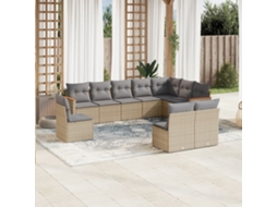 Vidaxl 10 Pcs Conjunto de Sofás P/ Jardim com Almofadões Vime Pe Bege