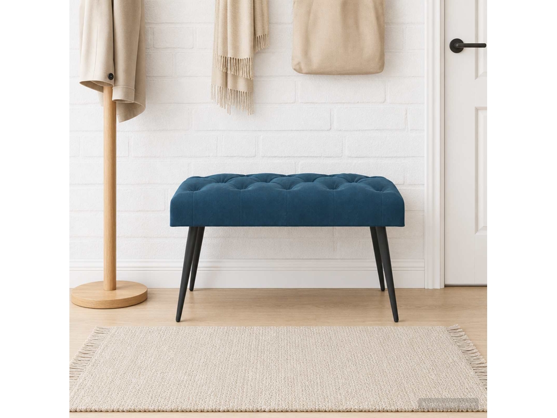 Vidaxl Banco Com Botões Estofados Azul 80 X 40 X 46 Cm Veludo