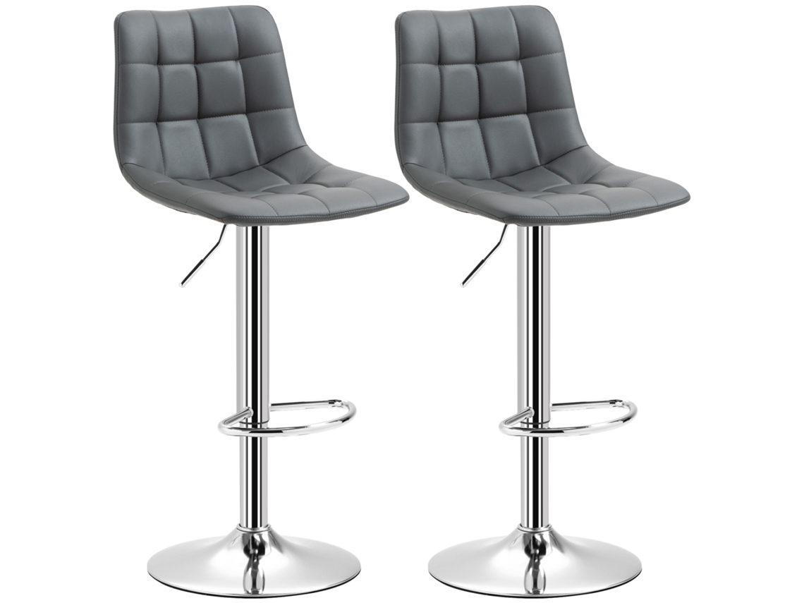 Conjunto de 2 Banquetas Giratórias em Couro Sintético com Encosto e Apoio para os Pés, 42x45x89-110 Cm, Cinza, ETOWN COMMERCE GMBH