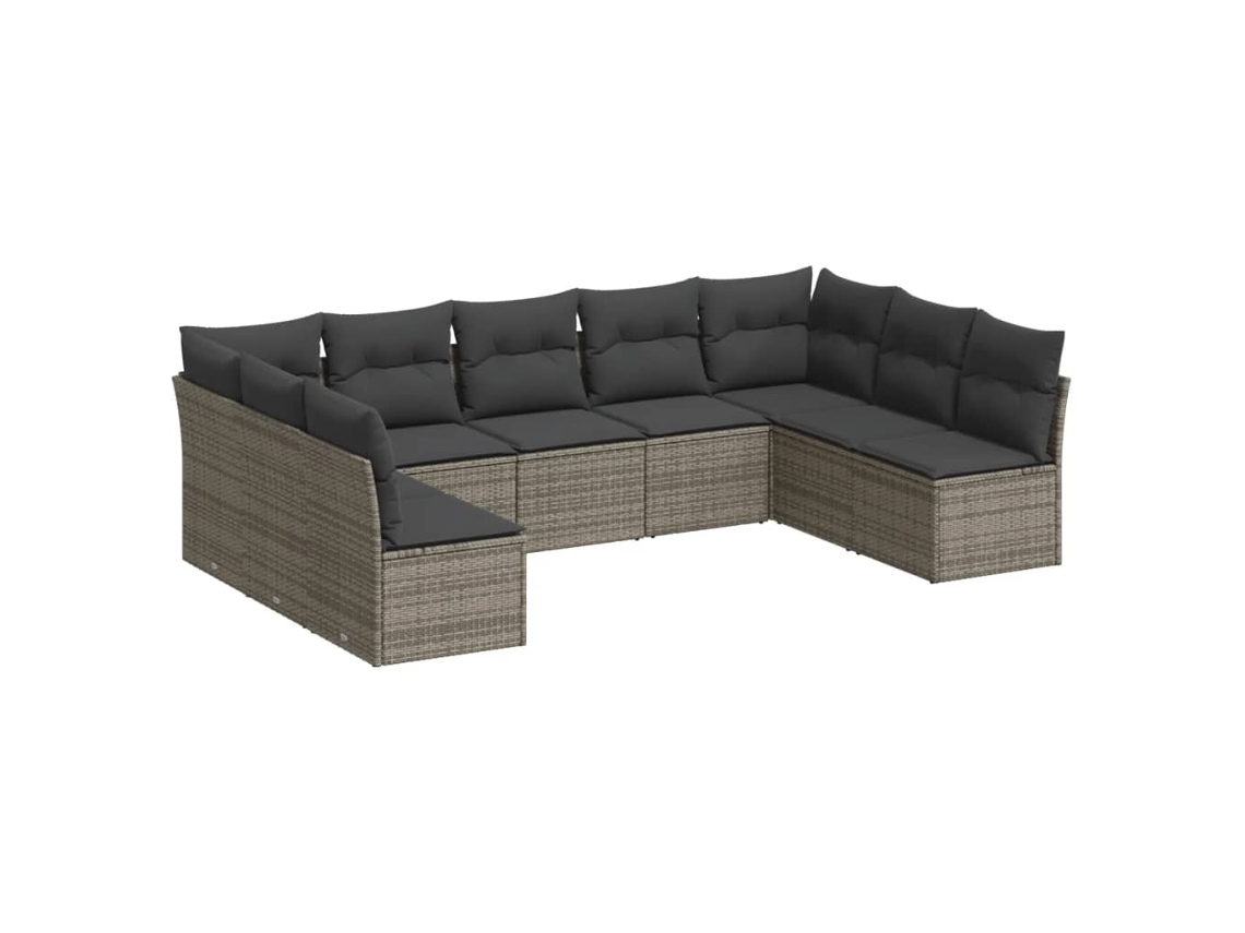 Conjunto de 9 Sofás para Jardim com Almofadas Vime Pe Cinza MAISON EXCLUSIVE (90x200 cm)