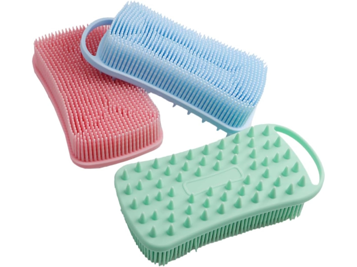 Conjunto De 3 Escovas Banho Quadradas Silicone Healeved, 90g, Escova De Massagem Esfoliante Dupla Face Para Mulheres