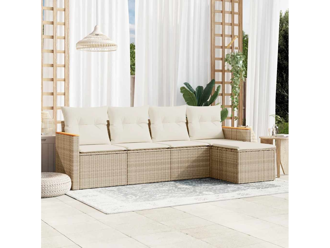 5 Pcs Conjunto De Sofás P/ Jardimconjuntos Relax Jardimconjunto De Jantar Com Almofadões Vime Pe Bege Cfw143688 Lovely Home