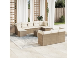 Vidaxl 11 Pcs Conjunto Sofás De Jardim C/ Almofadões Vime Pe Bege