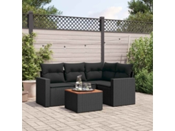 Vidaxl 5 Pcs Conjunto Sofás De Jardim Com Almofadões Vime Pe Preto
