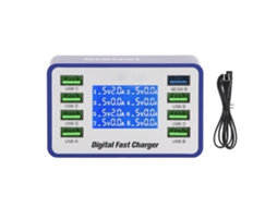 Carregador Usb De 8 Portas Qc3.0 Com Tela Digital 50w, Chip De Potência Pwm E Detecção Automática