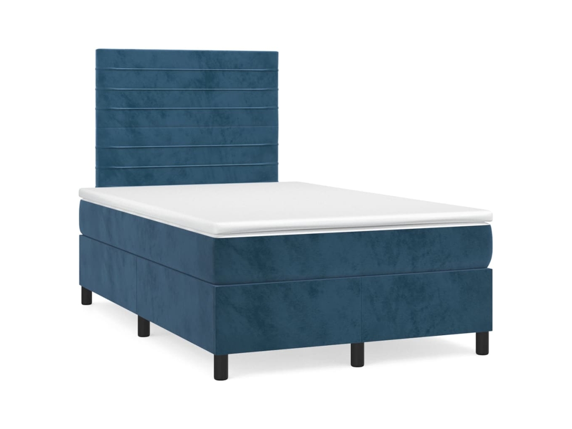 Cama Boxspring Com Colchão 120x190 Cm Veludo Azul-escuro