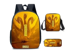 Mochila Infantil Godzilla De Desenho Animado Para Estudantes Do Ensino Fundamental E Médio, Conjunto Três Peças, Bolsa Ombro Hgd Aquaforge
