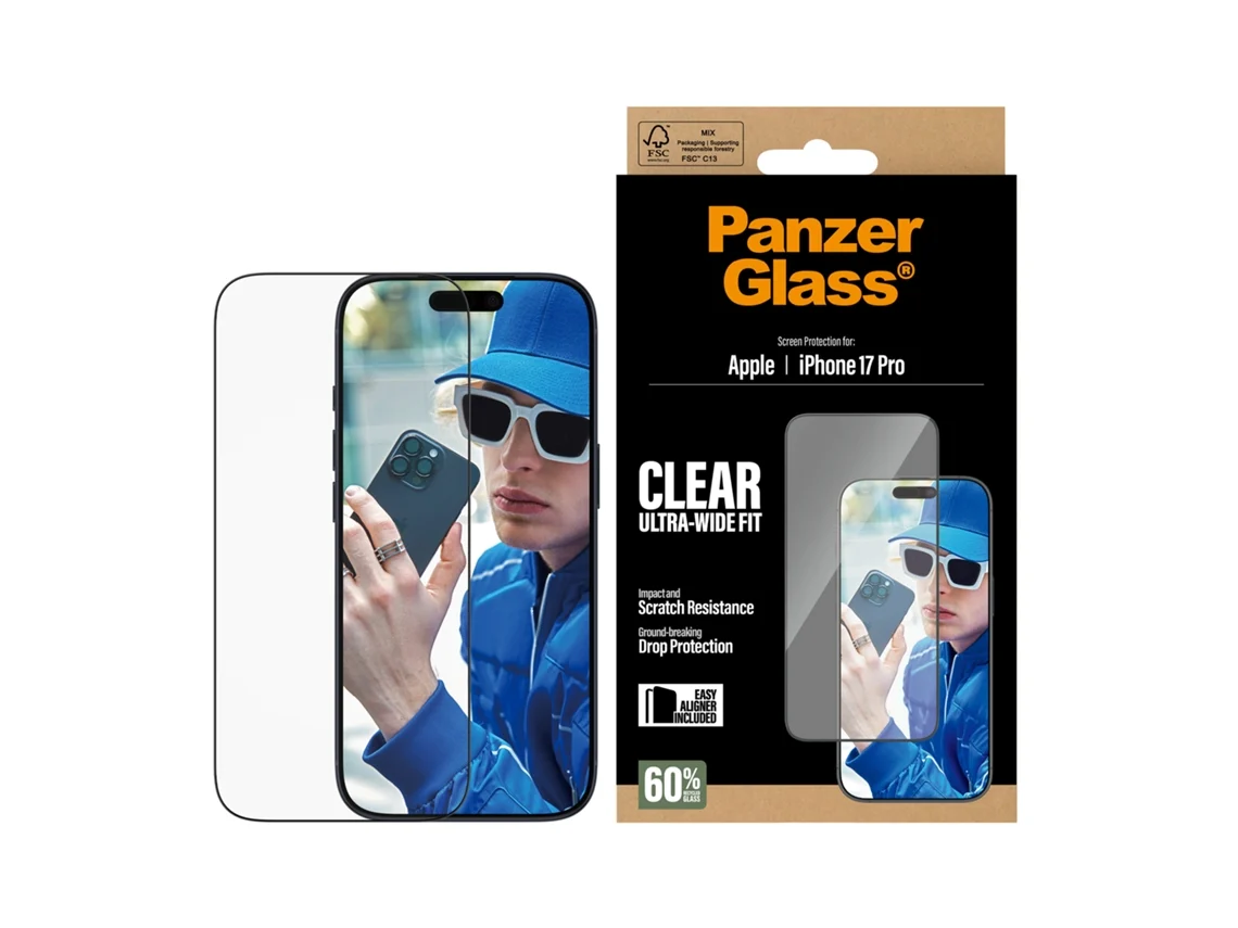 Protetor de Ecrã PANZERGLASS iPhone 17 Pro Ultra-Wide Fit com EasyAligner