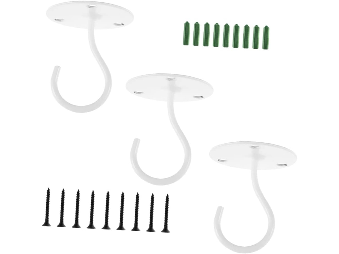 Kit de 3 Ganchos Metálicos Inoomp para Pendurar Plantas, Ferro, Branco,s Es para Paredes, Ideais para Pendurar CHABERLU