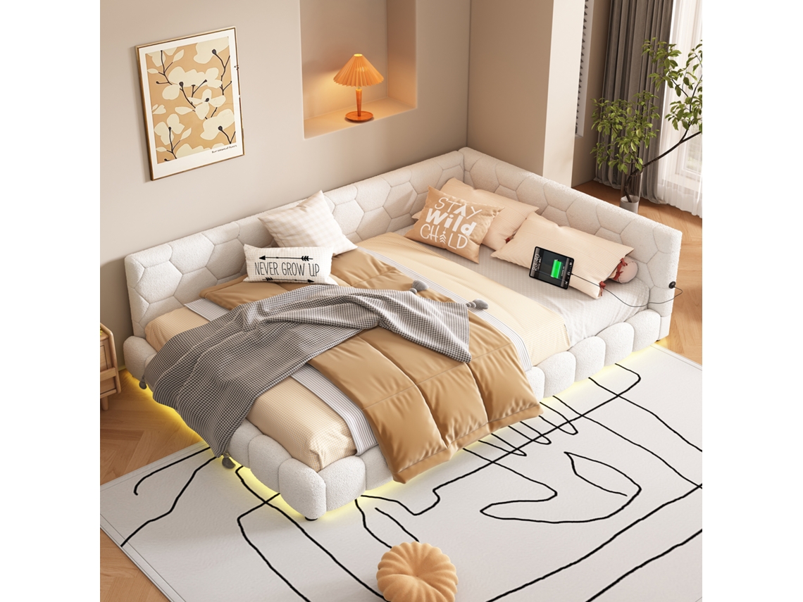 Sofá Cama Daybett 140x200cm Luz Ambiente Usb Tipo-c Branco