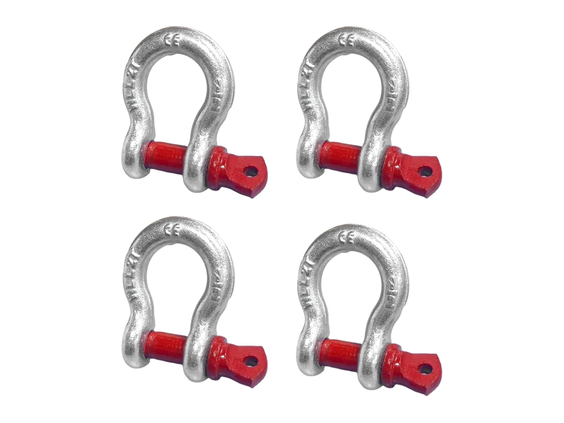 Conjunto de 4 manilhas de aço galvanizado de 2 toneladas para camping, transporte e elevação de cargas (Carga útil: 2,0 T)