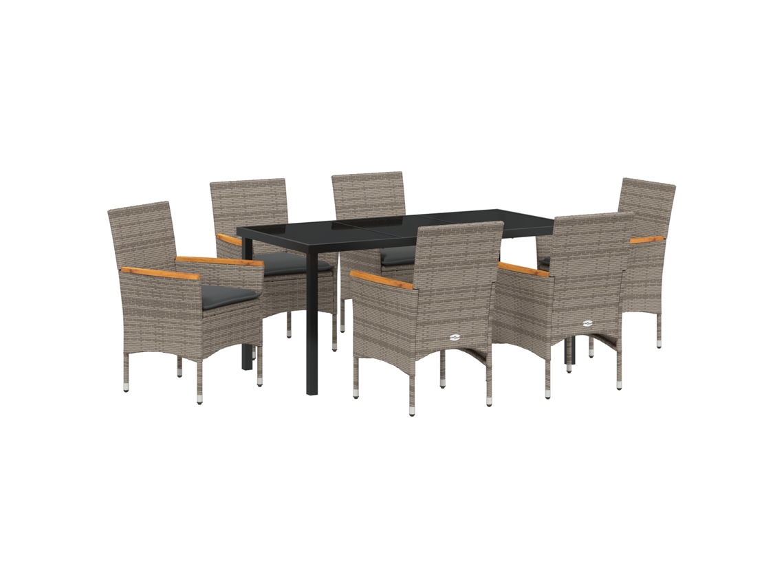 Conjunto 7 De Jantar De Jardim Com Almofadas Vidaxl De Rattan Poly Cinza De 7 Peças