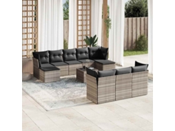 Vidaxl 11 Pcs Conjunto Sofás De Jardim C/ Almofadões Vime Pe Cinzento