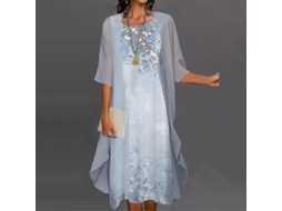 Vestido Boho Para Mulher Com Cardigan Estampado Floral Casual Duas Peças Azul Cielo M