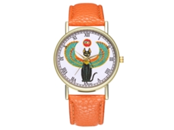 Relógio analógico de quartzo unissex com elegante pulseira clássica de PU (laranja)