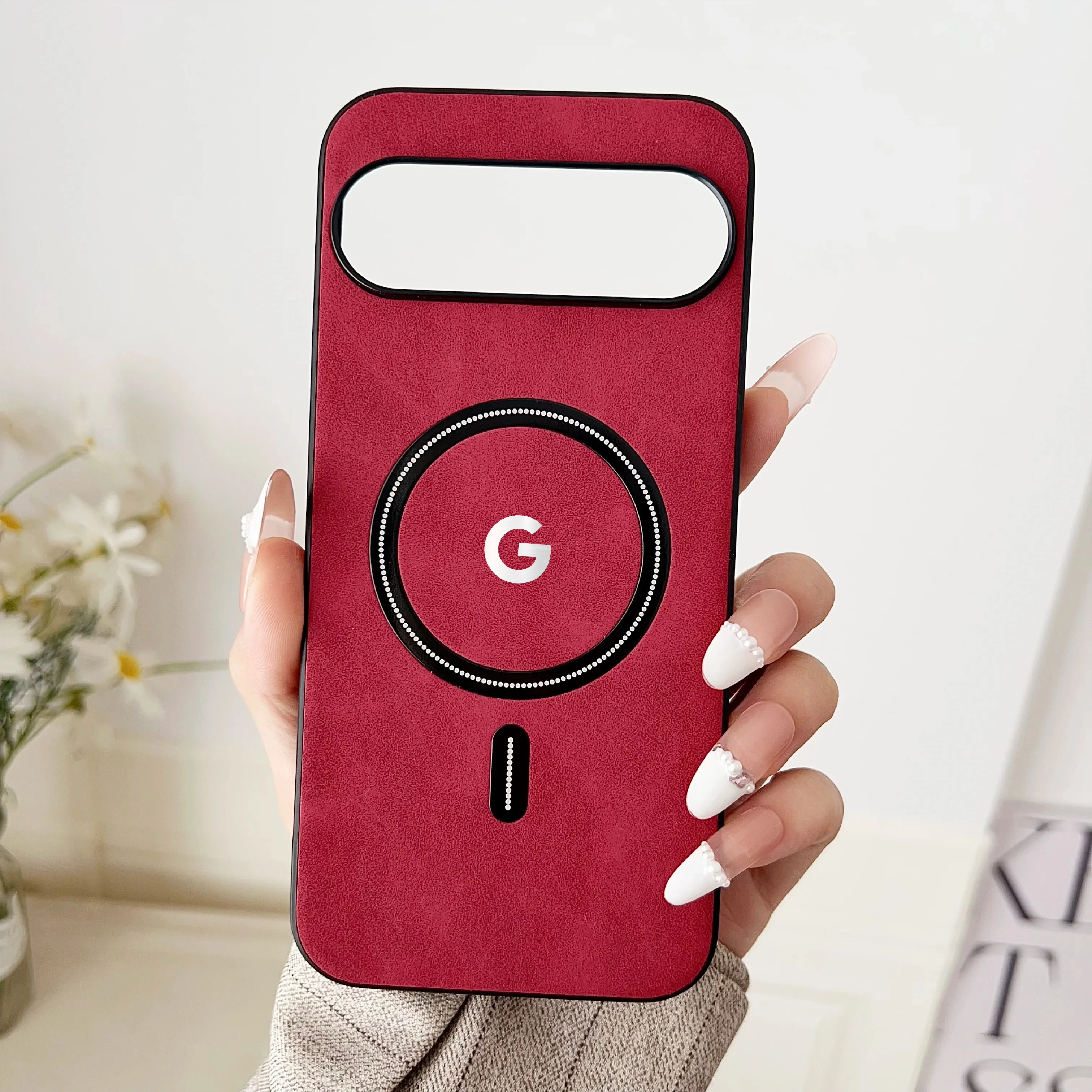 Capa De Couro Magsafe (vermelha, Compatível Com Google Pixel 9), Resistente A Quedas, Magnética E Com Carregamento Sem Fio.
