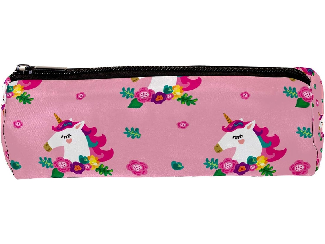 Tenho lápis com estampa de unicórnio rosa e flores.