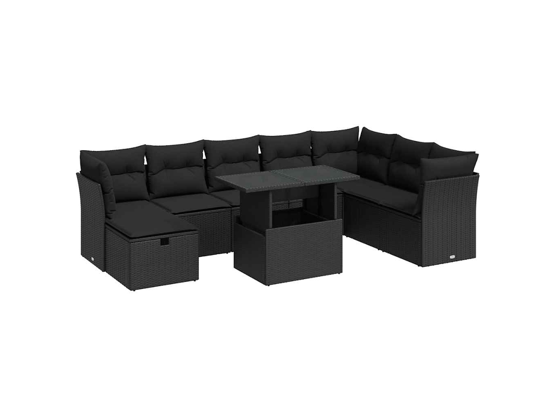 Conjunto de 9 sofás para jardim com almofadões Vime Pe Preto MAISON EXCLUSIVE (N/A)