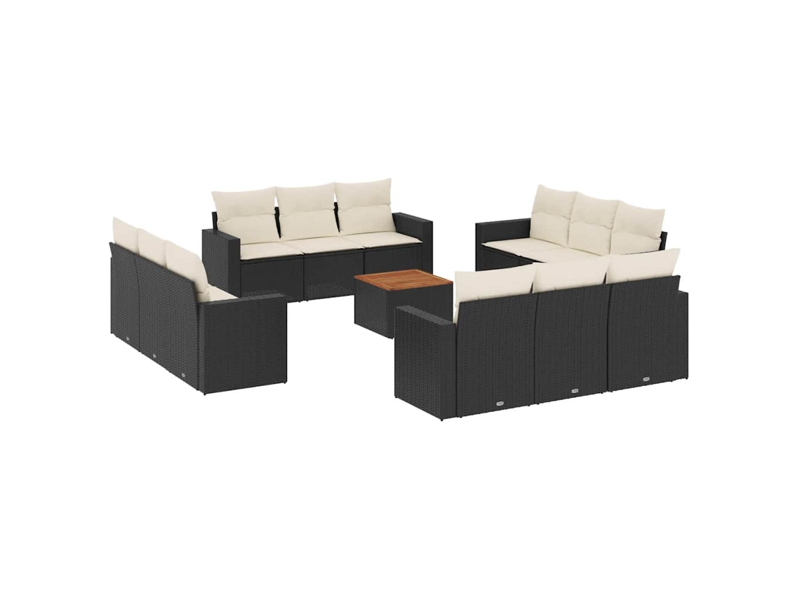 Conjunto de 13 Sofás de Jardim com Almofadões Vime Pe Preto MAISON EXCLUSIVE (N/A)